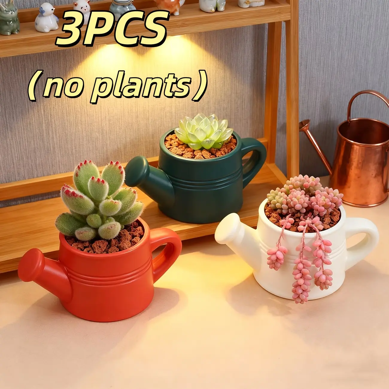 3 Pcs Flower Pot Set, Creative Durable Plastic Vases, Multi-Color Succulent Pots, Mini Watering Can Containers, Garden Office Desk Decor