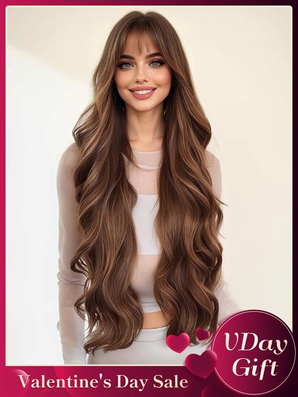 30 Inch Long Curly Wigs for Women, Gorgeous Fluffy Wigs with Bangs, Synthetic Full Machine Wigs for Party, Daily Use, Synthetic Fiber Wigs
