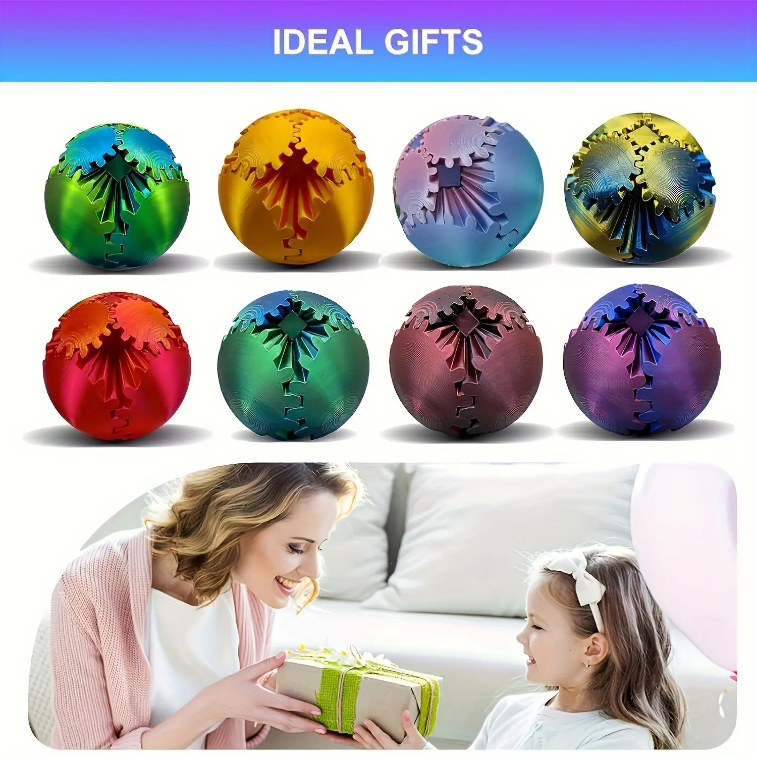 1 piece of 3D printed gear ball toy for adults and children, decompression gear ball toy to relieve stress, anxiety and irritability, parent-child toy, decompression Rubik's Cube Christmas gift