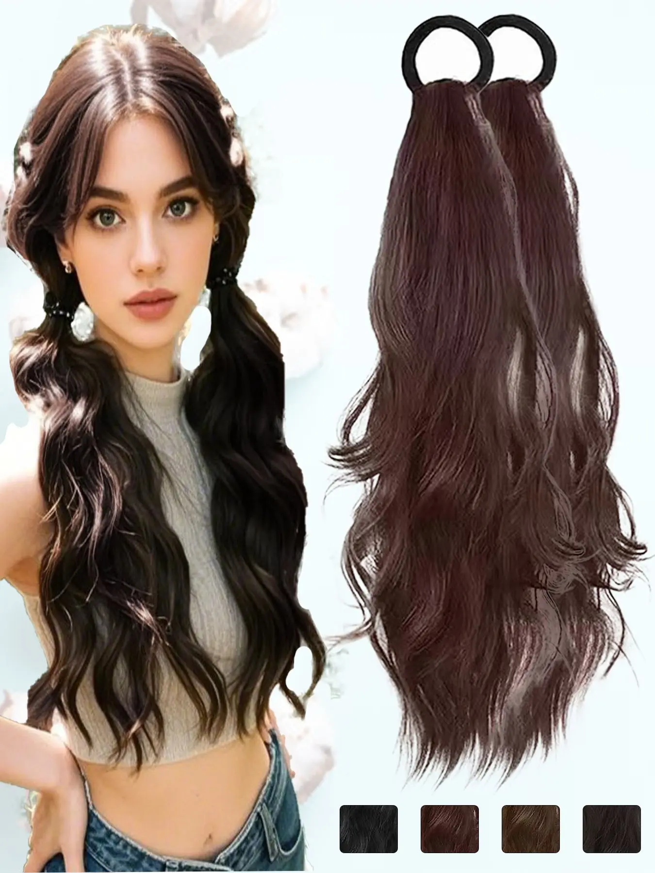 KAIRIYA 18 Inch Long Wavy Ponytail Extension with Elastic Hair Tie, Natural Wavy Hairpieces for Women, Soft Synthetic Hair Extensions for Daily Use