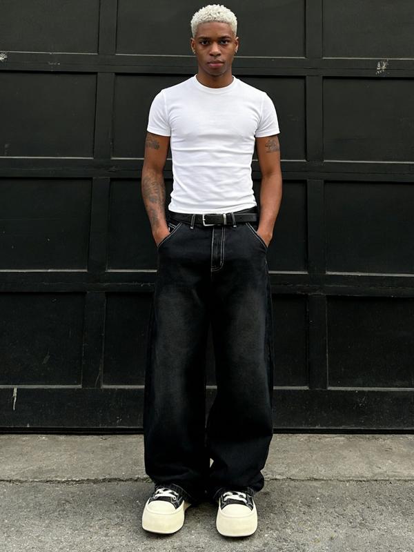 Pocket Embroidered Loose-Fitting Wide-Leg Jeans, Y2K Street Retro Trendy Denim Jeans, All Seasons Fashion for Unique Style