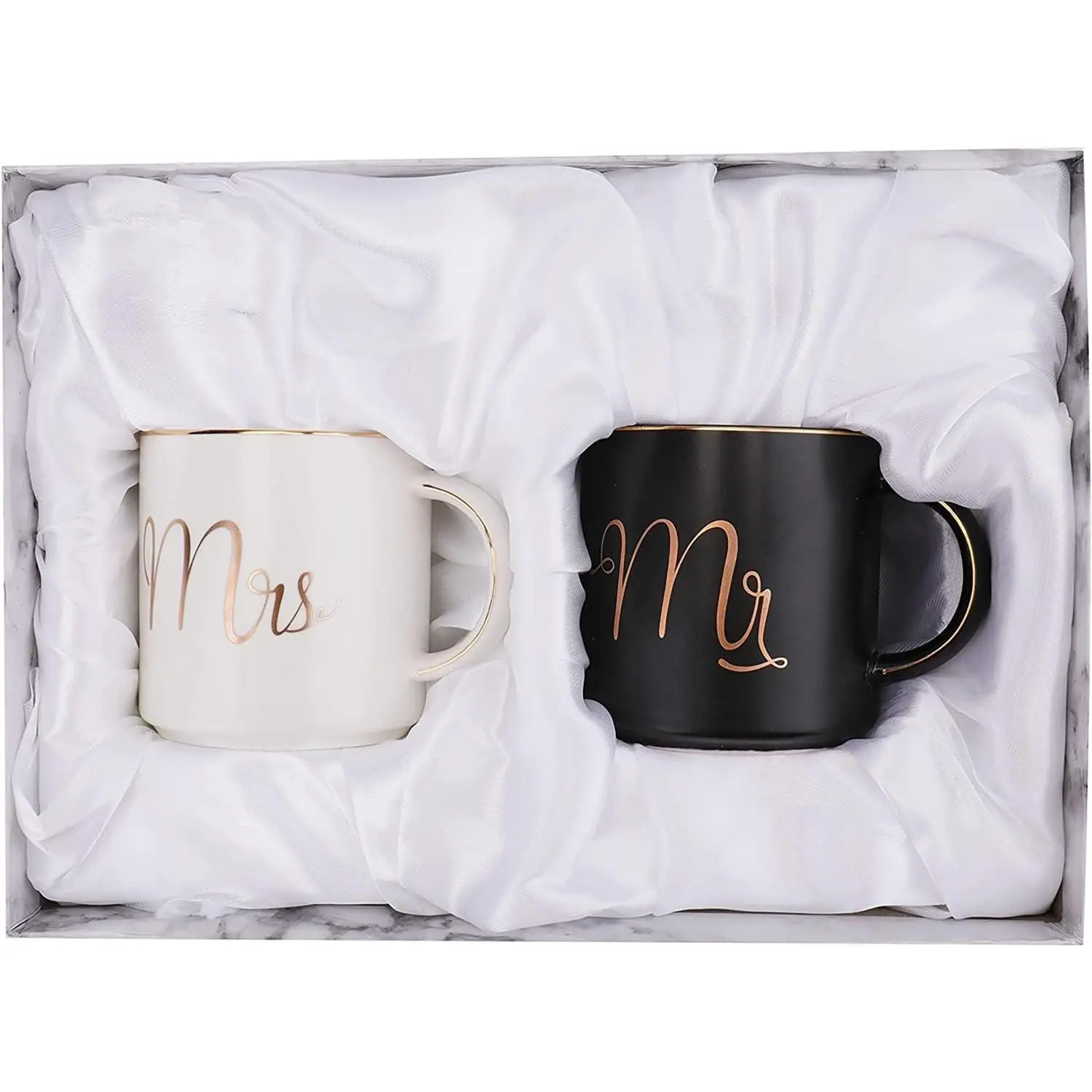 12 oz Mr and Mrs Mug, Ceramic Coffee Mug for the Couple, Ideal  for Engagement, Anniversary, His and Hers, Bride and Groom, Valentines and Christmas Gifts - Set of 2 (Black & White)