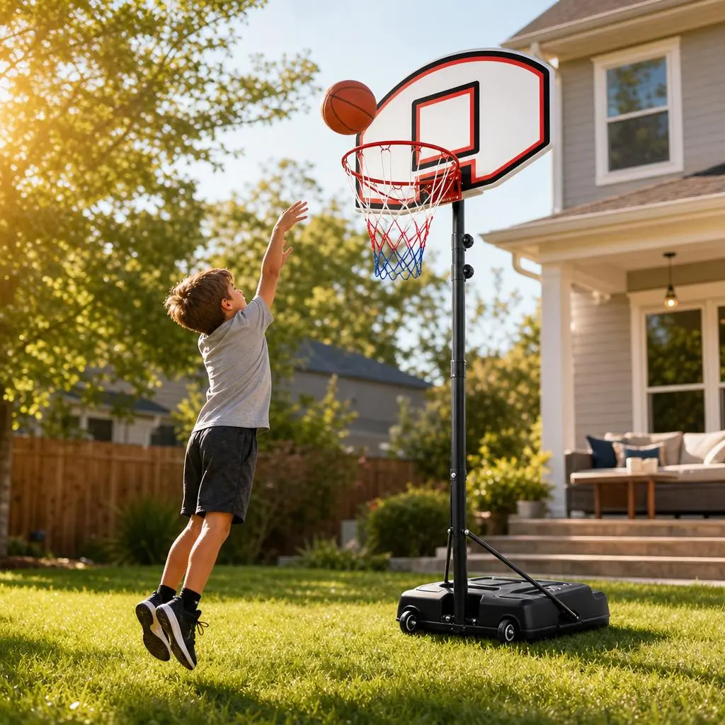 30" Height Adjustable Youth Basketball Goal for Backyard, Portable Driveway Toddlers Sports Training Equipment - Shatterproof PE Backboard, Movable Water-Fillable Base, 39.4 x 29.5 x 19.7 inches, Endless Active Fun