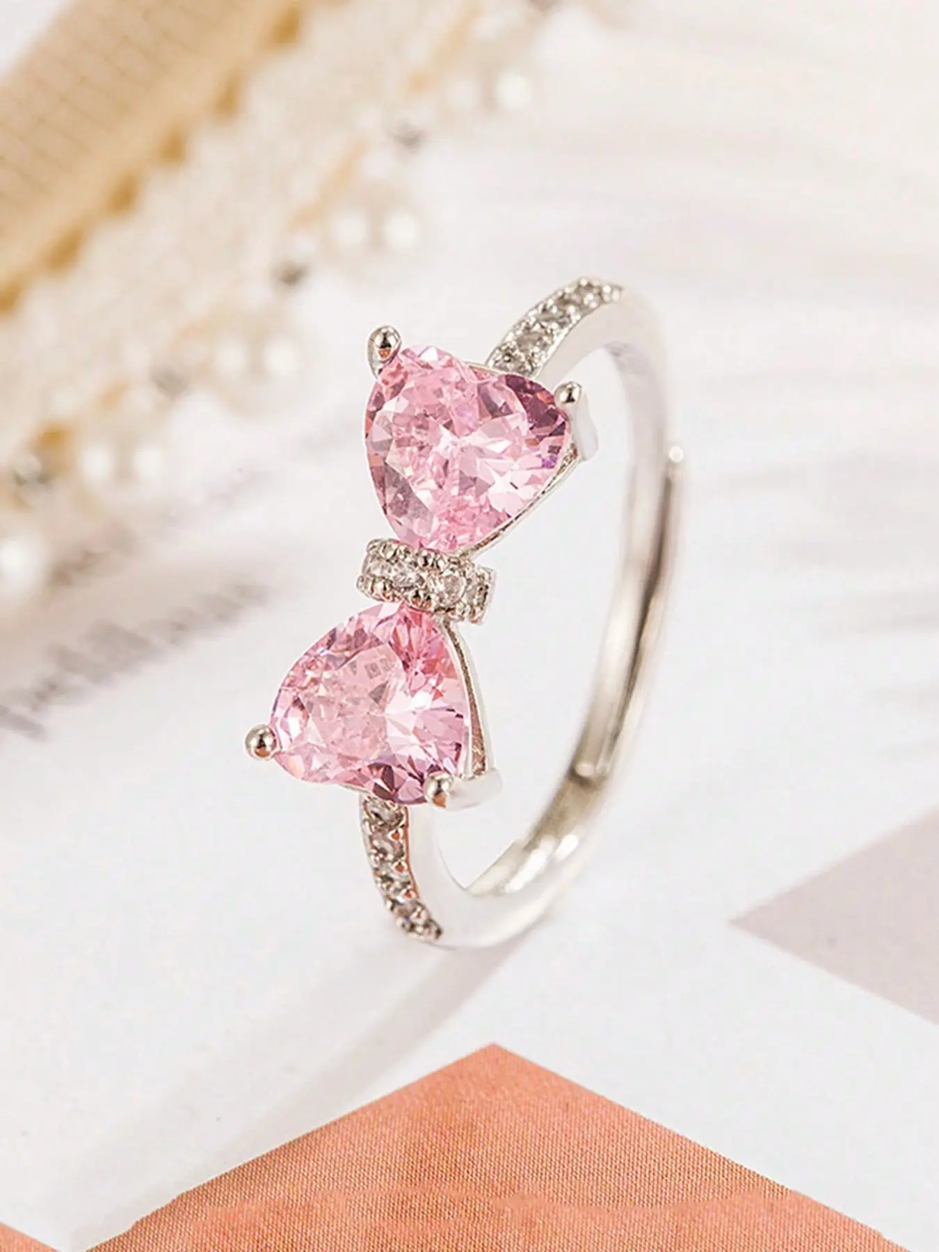 Rhinestone Bowknot Ring, Unique Design Heart Fashion, Adjustable Midi Ring for Women, Stylish Jewelry Accessory, Suitable For Holiday, Party, Date, Gift, Daily Wear