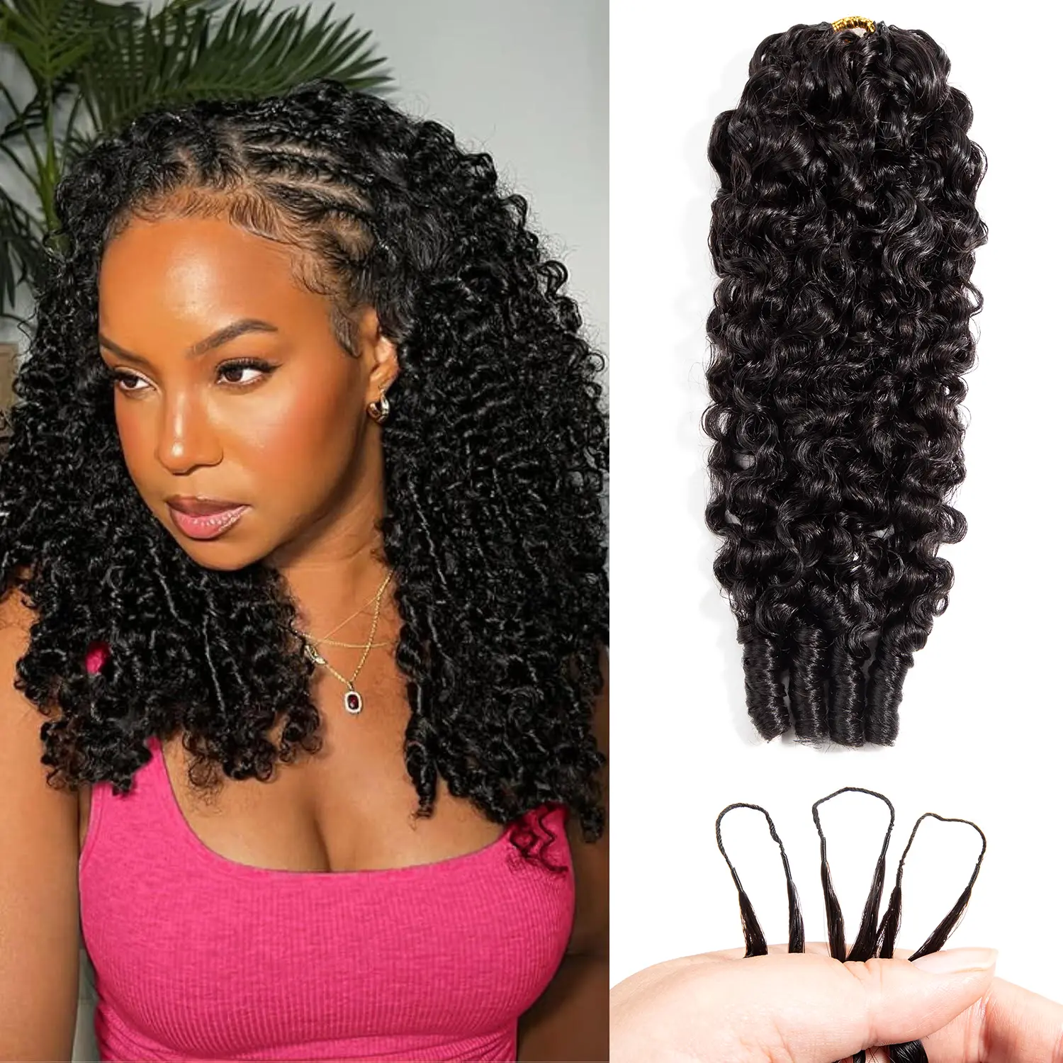 Binf Burmese Curly Human Hair Crochet Bundles 14-24 Inch 60g-120g Knotless Pre-Separated Feather Crochet Human Hair 3c4a Water Curly Hair Reusable Hair Extensions for Women Natural Black Color