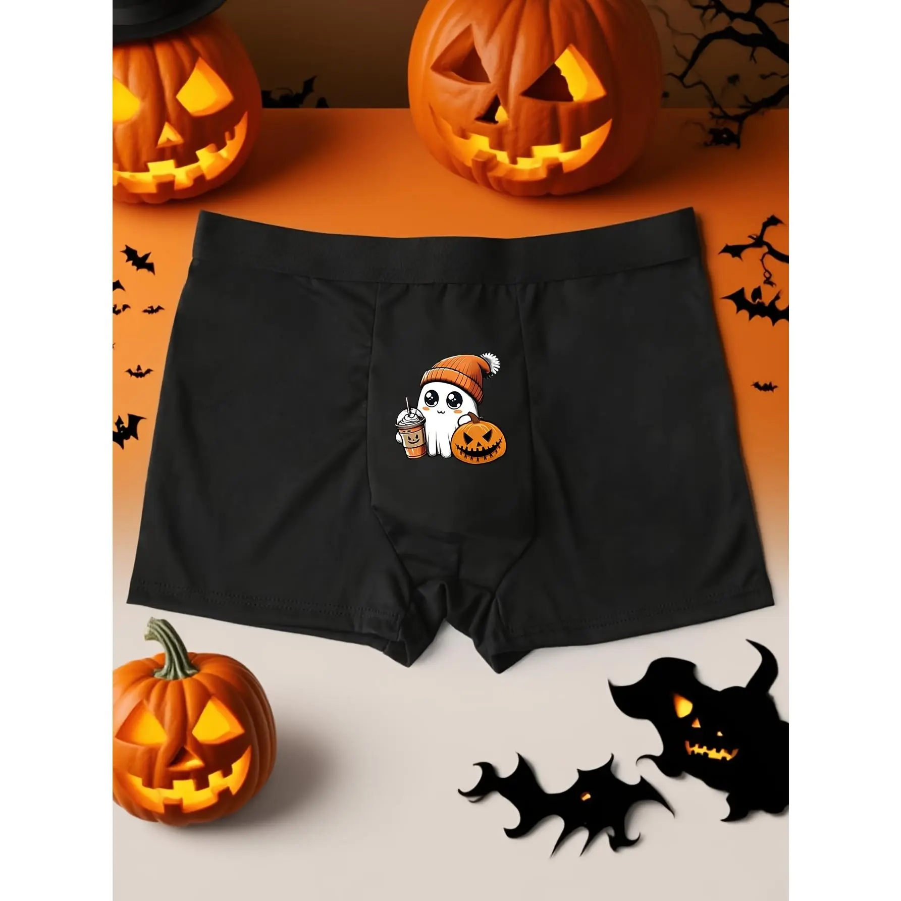 Men's Halloween Boxer Briefs - Spooky Pumpkin & Party Underwear, Stretchy Comfort Fit, Polyester Lightweight for Halloween Costumes & Casual Attire - Funny Halloween Costume Accessories for Adults, Halloween Clothes, Whimsical Underwear