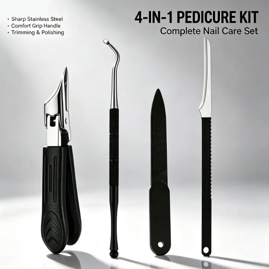 New Heavy-Duty Professional-Grade Complete Pedicure and Manicure Set, 4pcs Kit - Stainless Steel Nail Care Tools Including Nail Clippers, Cuticle Pusher/Remover, and Remover - Heavy-Duty Manual Foot and Hand Care Tools