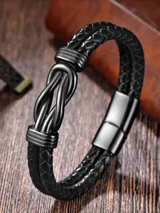 Casual  Charm Infinite 8-character Leather Hand-woven Black Twisted Stainless Steel Men's Bracelet  Daily Vacation Gift From A Best Friend