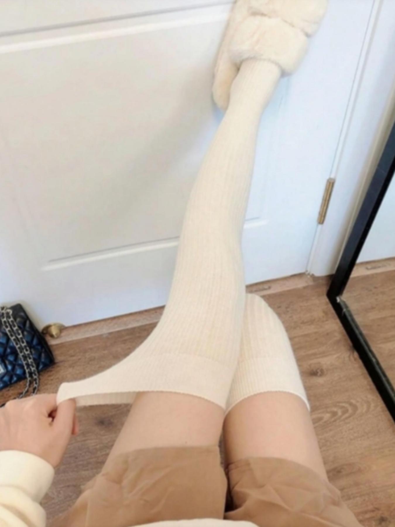 Women's Solid Color Over The Knee Socks, Casual Comfy Warm Knit Style Thigh High Socks for Fall & Winter, Women's Socks for Daily Wear