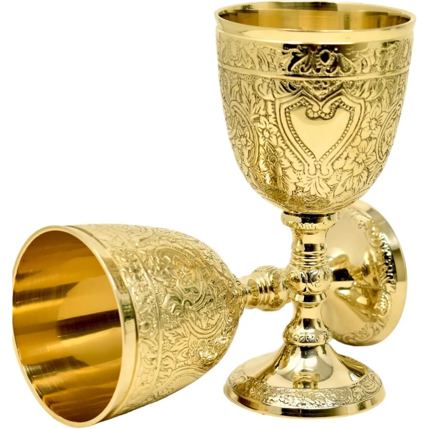 Ancient Engraved Solid Brass Roman Chalice Goblet - King Arthur-Inspired Wine Drinking Cup, Renaissance Medieval Kitchenware Tableware Gift