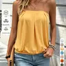New Summer Women's Solid Color Strapless Top, Slim Tank Top, Wrinkled Design, Elegant Fashion, Commuter Wear, Versatile Date, Chic