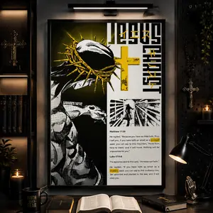 Jesus Christ Crown of Thorns Canvas Wall Art Poster Christian Religious Cross Bible Verse Aesthetic Print Black Gold Sacred Jesus Decor Bedroom Living Room Office Spiritual Gift Church Wall Art Home