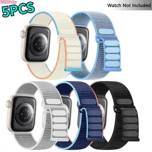 2026-5PCS 2026 Nylon Apple Watch Band — Velcro Sport Loop, Adjustable, Breathable, and Soft Replacement Strap; Compatible with 38–49mm Models (All Series & Ultra Editions); Lightweight and Durable Band