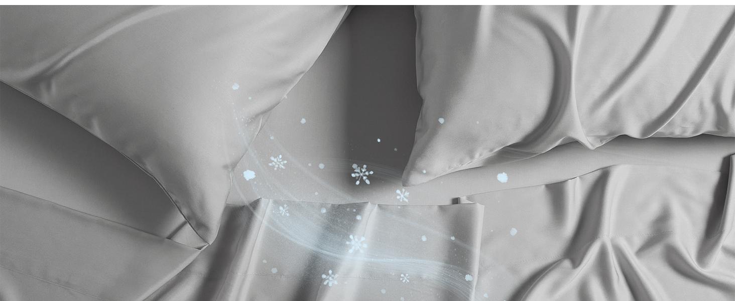 Cooling Sheets Queen – Rayon Derived from Bamboo, Silk Soft & Breathable, Luxury Sheet Set, Deep Queen Sheets Fits 18"–24" Thick Mattress - Light Grey