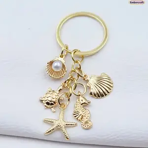 Viral Aesthetic Ocean Charm Keychain Set - Seahorse Turtle Starfish Shell Bag Pendant Key Ring, Cute Marine Animal Accessories, Lightweight Beach Style Keychain for Women Men, Friendship Gift, Travel Souvenir, Beach