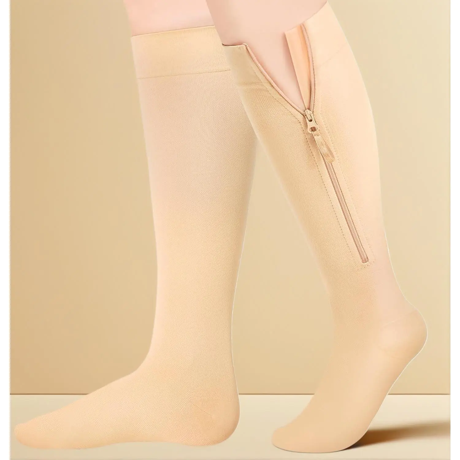 Zipper Compression Socks Medical, 15-20 mmHg Knee High Zip Up Compression Stockings for Men Women, Closed Toe Zippered Support Hoses for Varicose Veins, Edema, Post Surgery, Pregnant, Nurse, Unisex