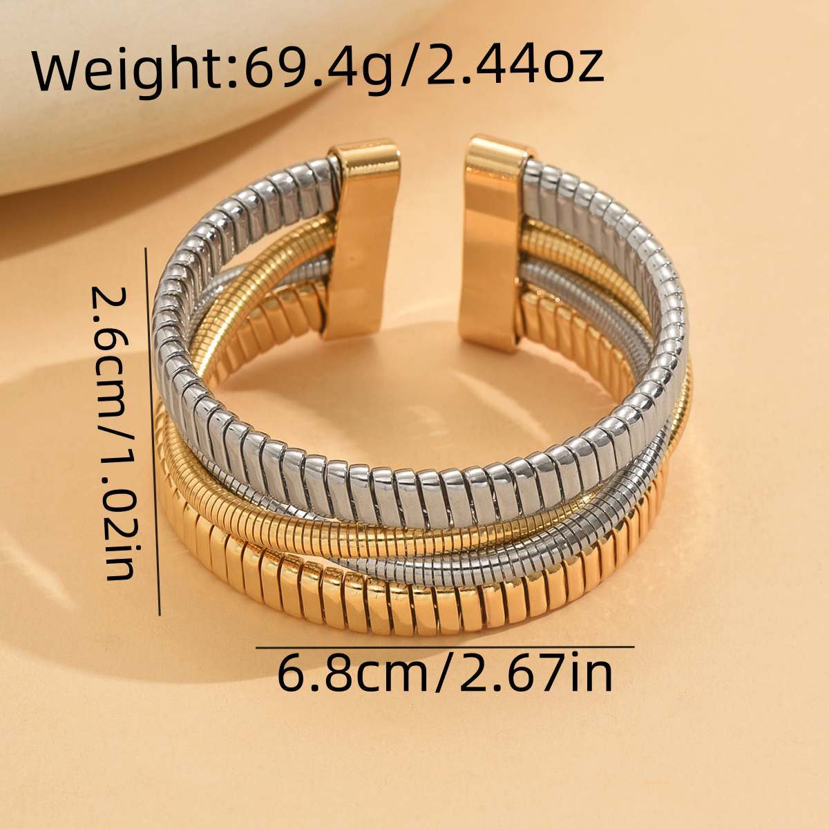 Simple punk spiral-shaped bracelet, multi-colored three-ring elastic ring with unique vertical stripes handchain