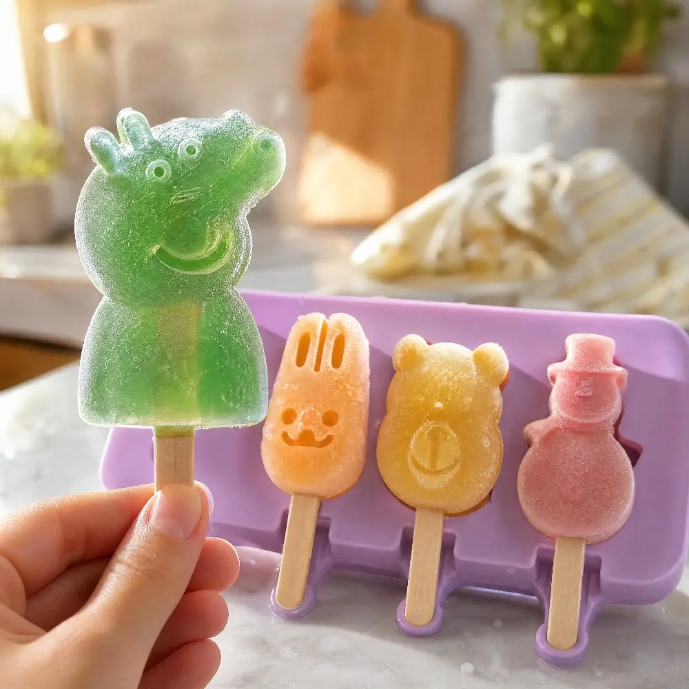 Silicone Mold with 4 Different Geometric Cavities, Ideal for Bubble Ice Cream Sticks and Ice Cubes, Kitchen Tool for Creative Desserts