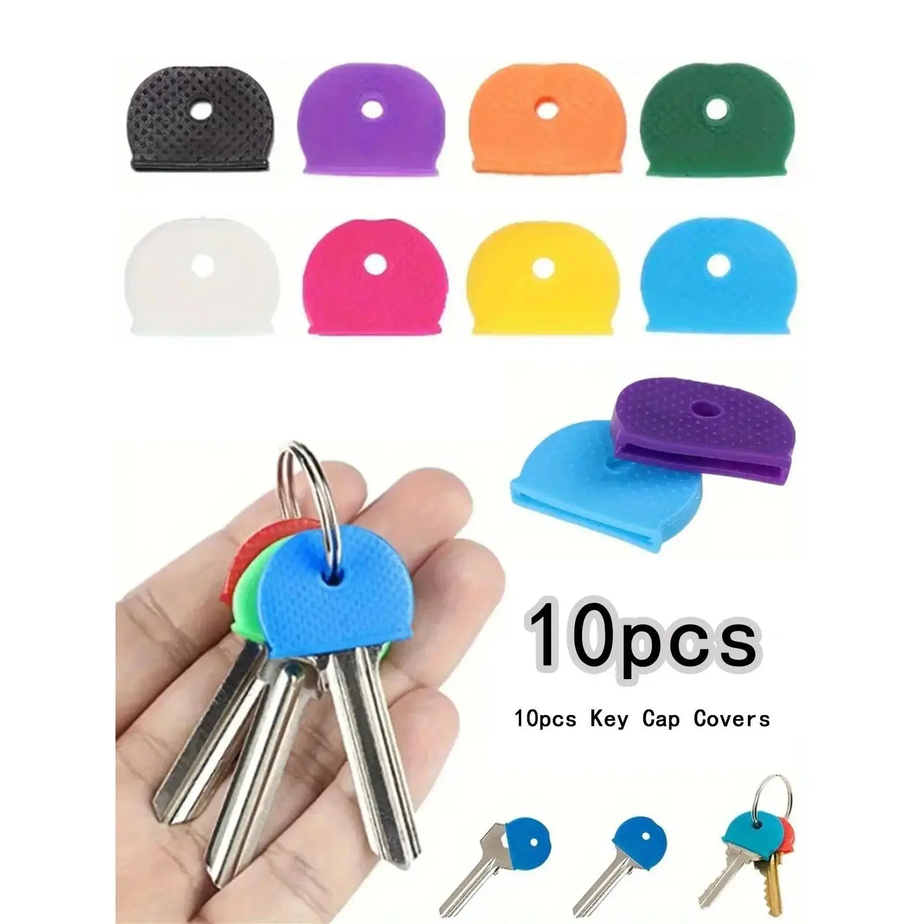 Random Color Key Cap Covers, 10pcs/set Silicone Key Cap Covers for Keychain, Versatile Accessories for Door Key & Car Keys for Daily Use, Car Key Protector, Car Key Accessory