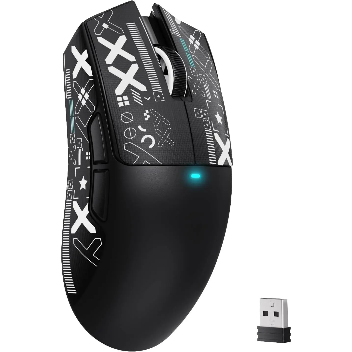 Attack  X11SE Lightweight  Gaming , Tri-Mode 2.4G/USB-C Wired/BT, 22K DPI, PAW3311 Optical Sensor, 59g, 5 Programmable Buttons, 300mAh  for PC/(Black-Griptape)