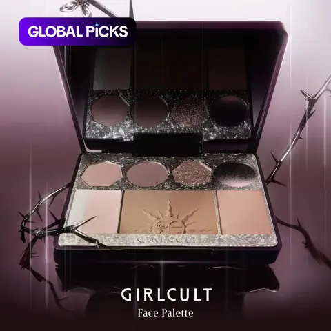 GIRLCULT Brown-Purple Eyeshadow Blush Contour All-In-One Palette, featuring purple glitter, matte black-brown eyeshadow, brown contour and pink-silver fine shimmer highlight, Radiant Glow, Makeup Beauty Cosmetics Products #GLOBAL PICKS