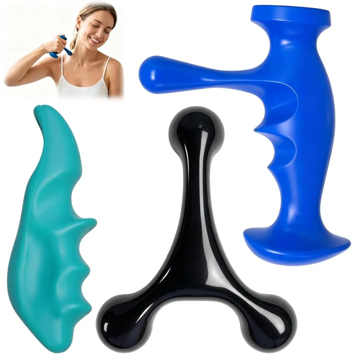 Trigger Point Massage Tool for Deep Tissue, 3PCS Fascia Release Tools Set, Thumb Saver Massage Tool for Full Body Pain Relief, with 3-Legged Massage Knobs, Stress Relief