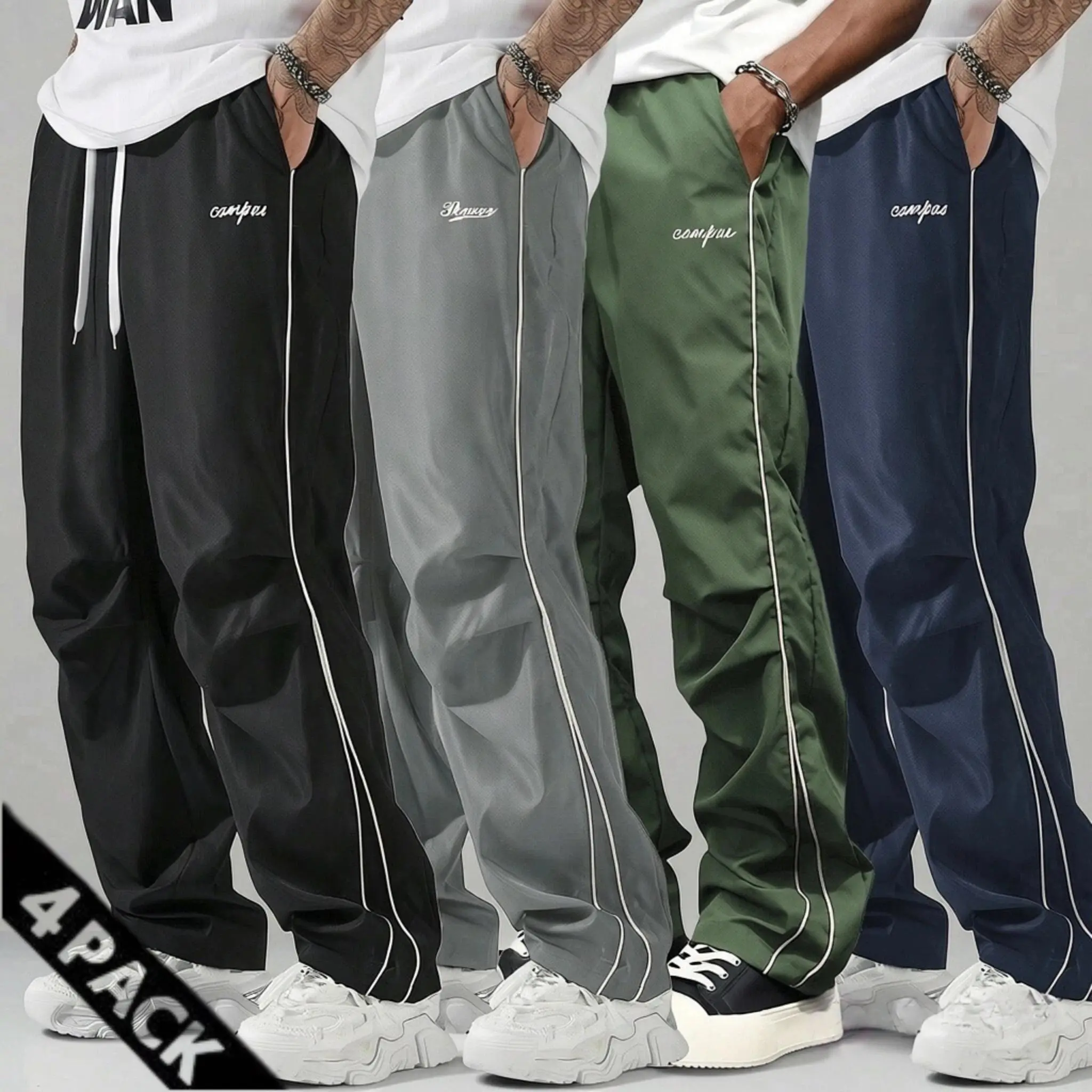 Men's Loose Athleisure Sweatpants Set - Grey Sports Jogger Sweatpants with Side Stripes, Gold Accent Stripe, Mensfashion Athleisure Style, Comfortable for Gym, Fitness Outfits, Workout Wardrobe Spring Wear
