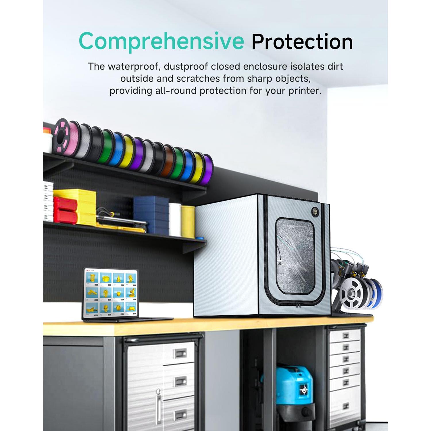 3D Printer Enclosure for Bambu Lab A1, Large Size Enclosure with LED Light, Fireproof   Noise Reduction Constant Temperature 3D Printer Cover, 550x600x670MM