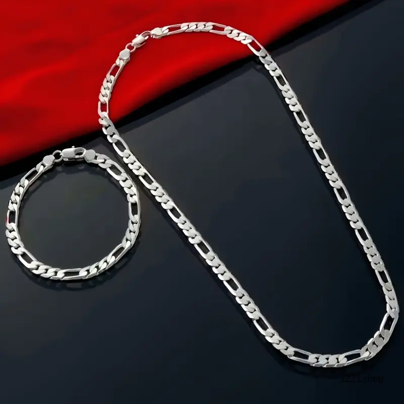 Unisex 925 Silver-Plated 2-Piece Sports Wristband Accessory Set - 4mm Chain Bracelet, Necklace Alternative, All-Season Christmas Gift