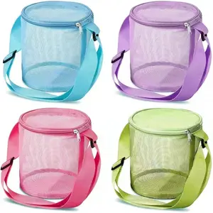 Kids Mesh Shell Collecting Bag, Bug Catching Crossbody Bag for Beach Treasure Hunting, Lightweight Nature Explorer Storage Bag for Shells, Insects, Outdoor Adventures and Family Vacations