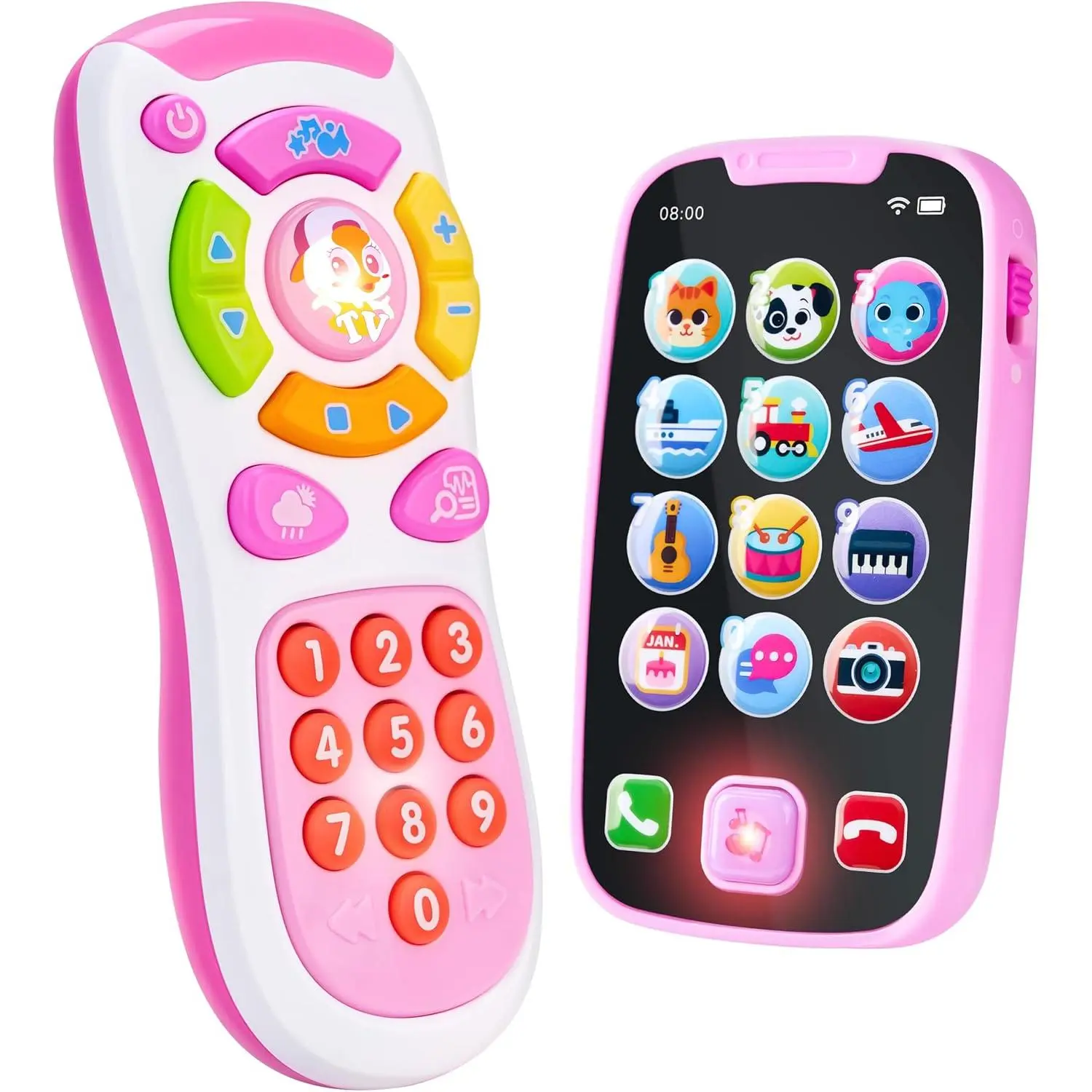 Pink Baby Learning Phone Set - Toddler Remote Toy with Music, Infant & Toddler Holiday Stocking Stuffer, Birthday Gift for Girls (New Model)