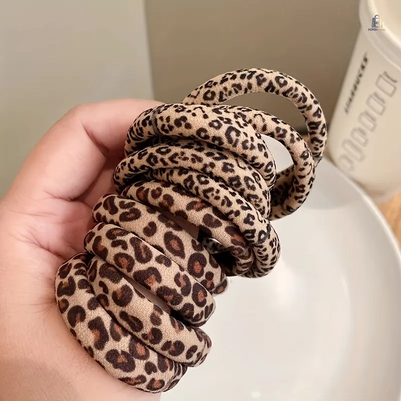 20Pcs Leopard Print Hair Ties, Stretch Seamless Ponytail Scrunchies, Soft Elastic Hair Bands, Versatile Basic Hair Accessories for Women, Daily Casual Hairstyle Essentials