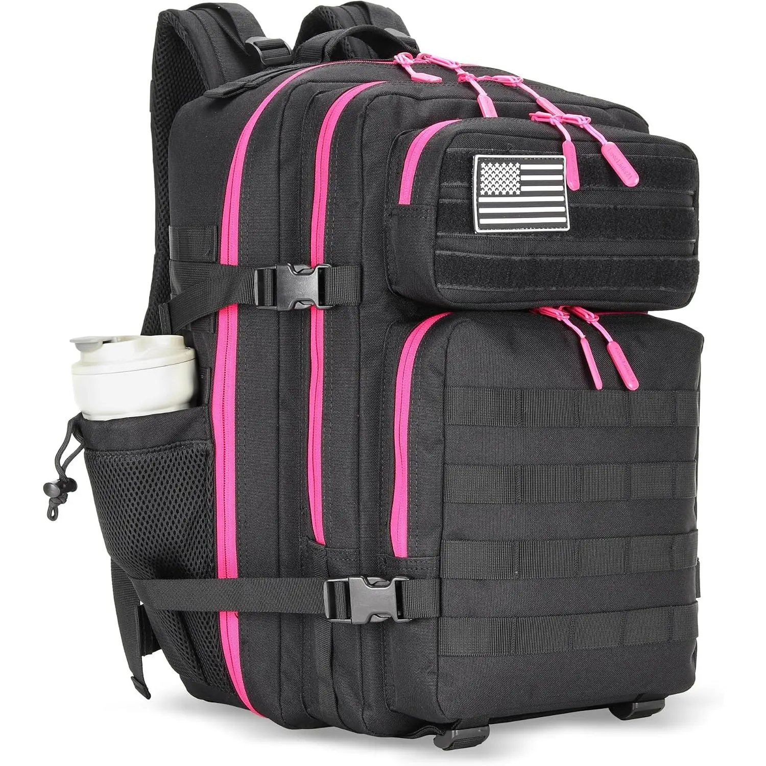 45L Tactical Assault Backpack 3 day assault pack with Molle Waterproof backpack Rucksack for Tactical Backpacks (Black Rose)