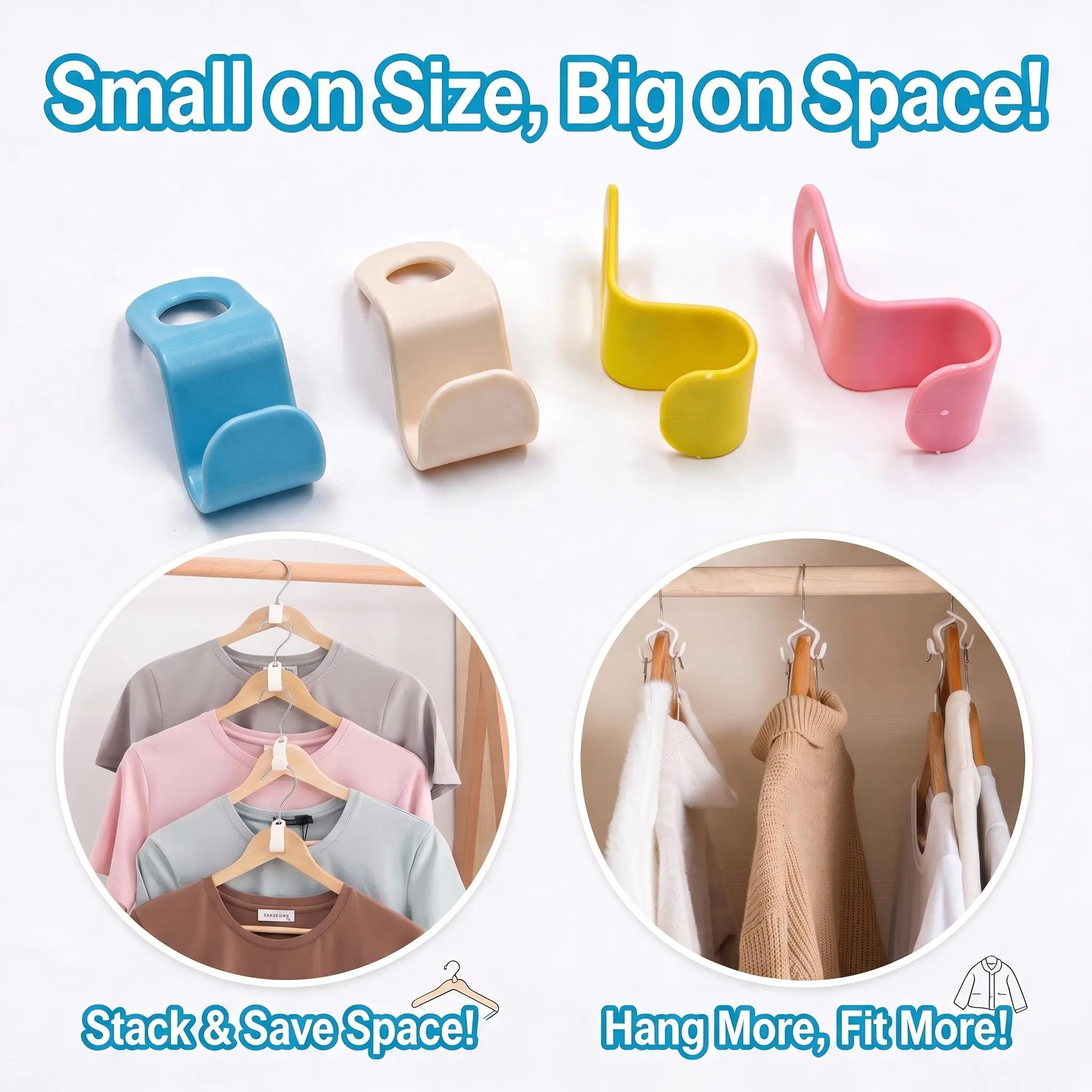 60 PCS Compact Hanging Clothes Connector Hooks - Plastic Cascading Closet Organizer, Space-Saving Stacking Extender for Heavy-Duty Apartment Users (4 Random Colors)
