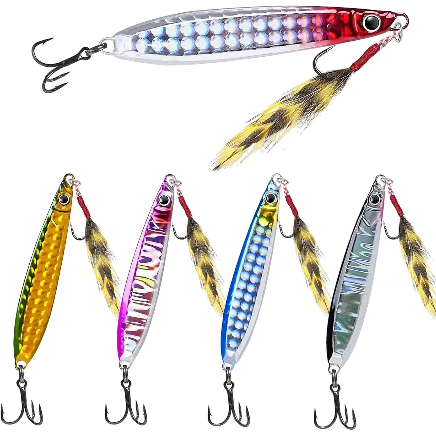 Fishing Spoons Lures Saltwater Jigging Lures with Ultra- Hooks  Jigging  for Bass Tuna Salmon Grouper 5 count