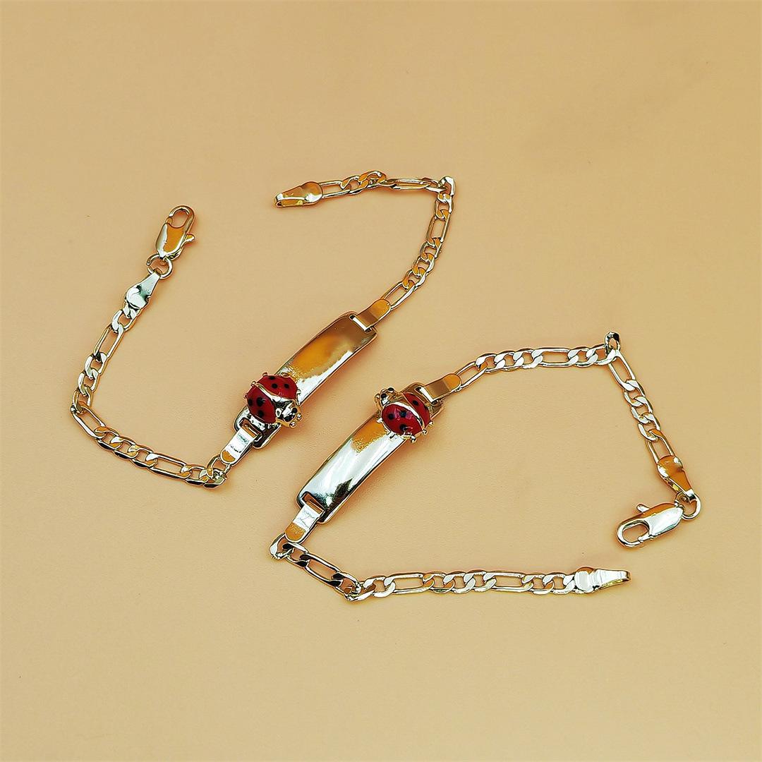 Gold Tone Ladybug Enamel Bracelet for Women & Girls, Cute Spring Inspired Design, Trendy Aesthetic Fashion Jewelry, Lightweight & Delicate for Daily Wear, Outdoor & Holiday Gift Giving
