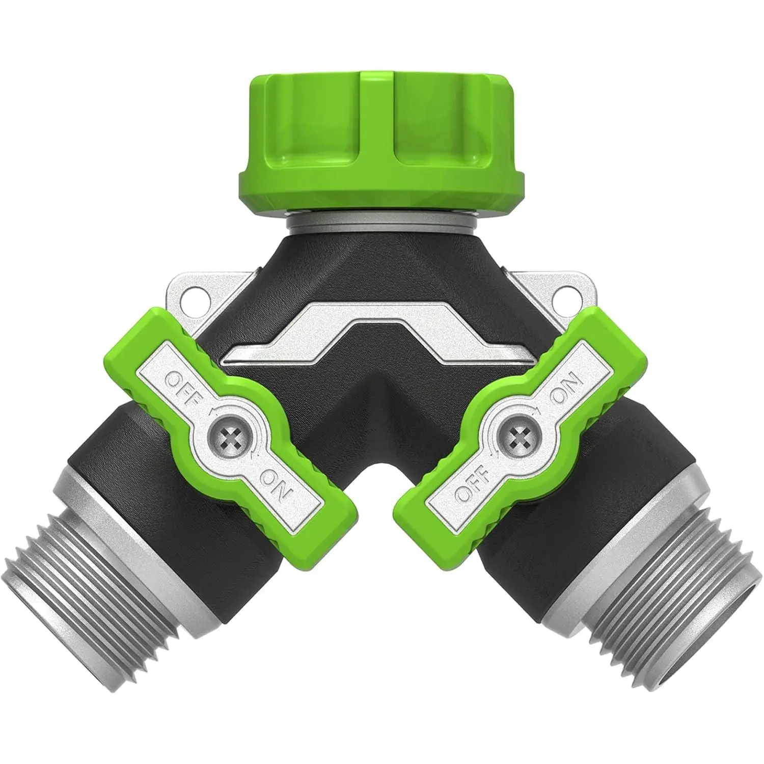 2-Way Heavy Duty Metal Garden Hose Splitter – Y Spigot & Outdoor Faucet Splitter,  Metal , 0.5LB, Bigger Bore High Flow, Leak-Proof 3/4" GHT,Durable Water Hose Splitter for Garden Tasks