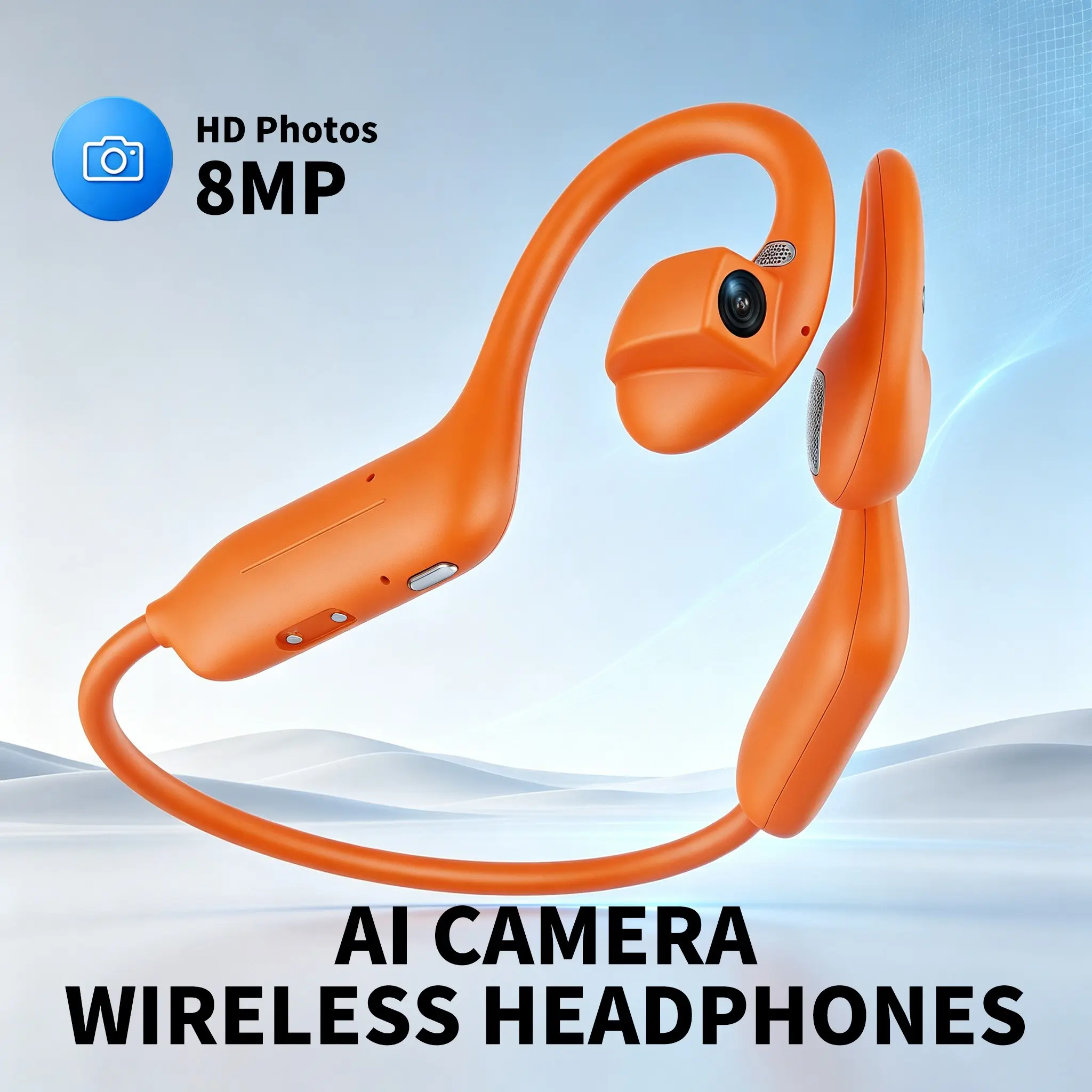 Ai Smart Camera Earbuds with HD Recording and Real-Time Translation, Wireless Open-Ear Headphones for Running, Cycling, Outdoor Activities