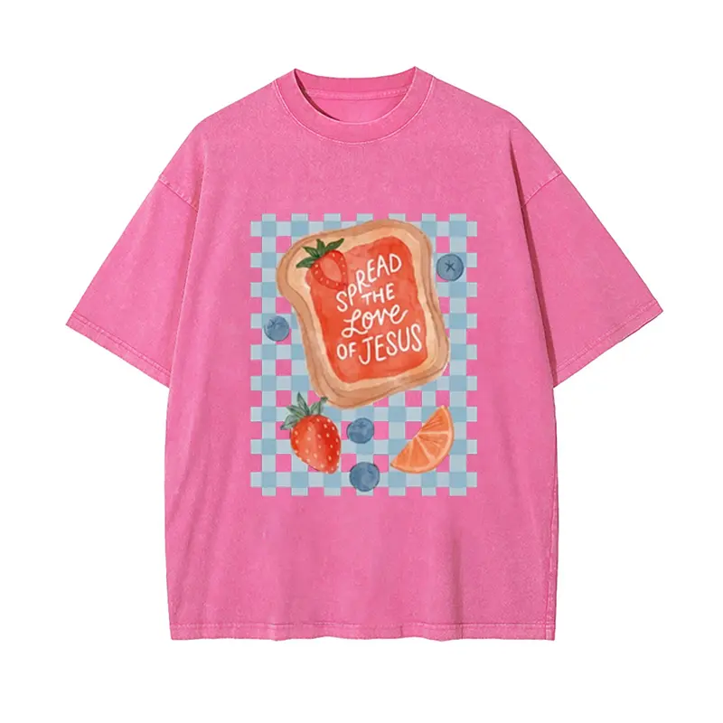 Women's Short-Sleeve 'The Love of Jesus' Graphic Top - Unisex Menswear, Casual Oversized Fit, Lightweight Distressed Washed Cotton, Breathable Round Neck, All Seasons Streetwear Layering Tee