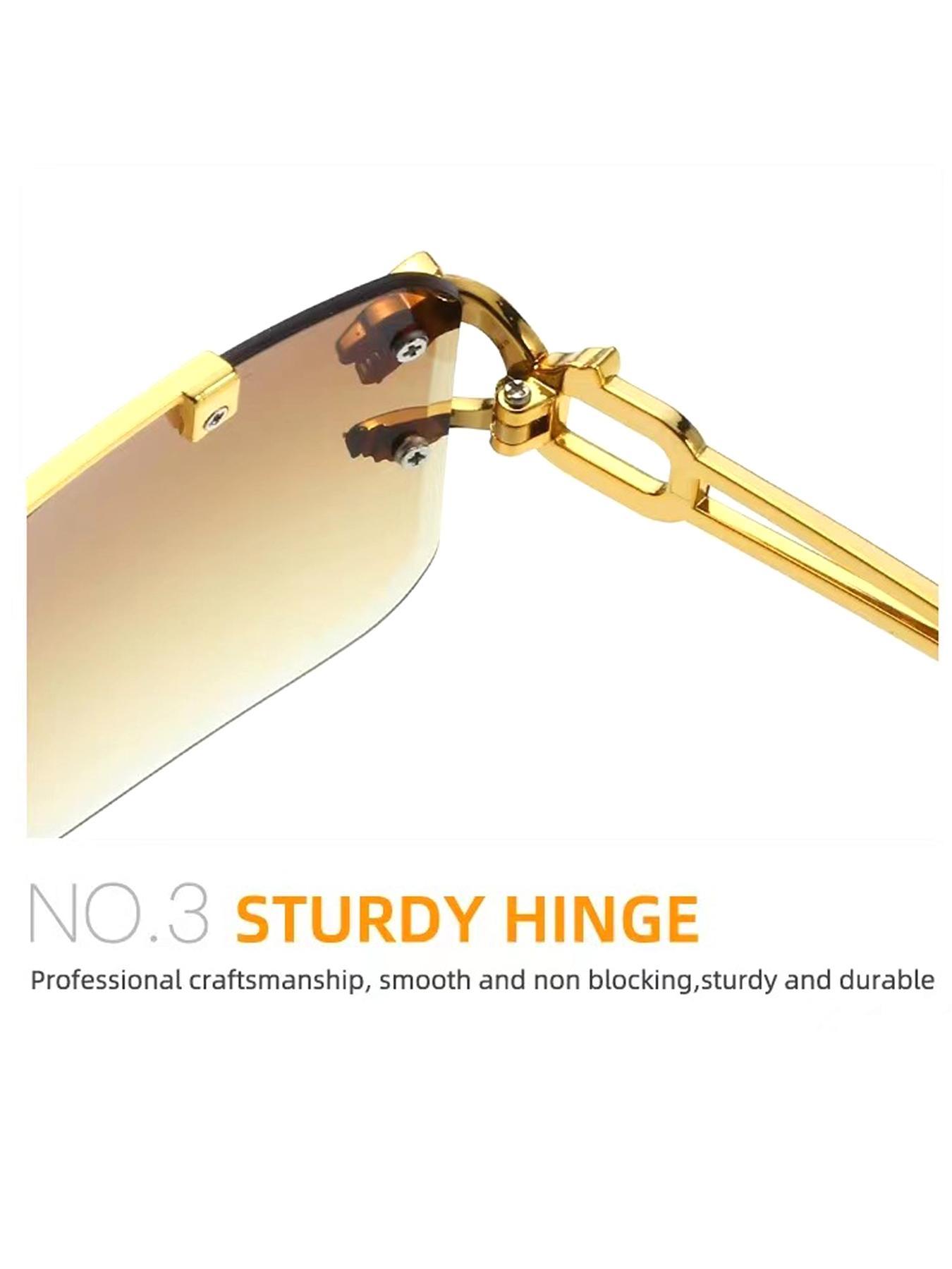 Luxury Square Gold Frame Fashion Sun Glasses Metal Leopard Rimless Sunglasses Double Bridges Gradient Ocean Film Shades UV400 Trendy Casual Sunglasses