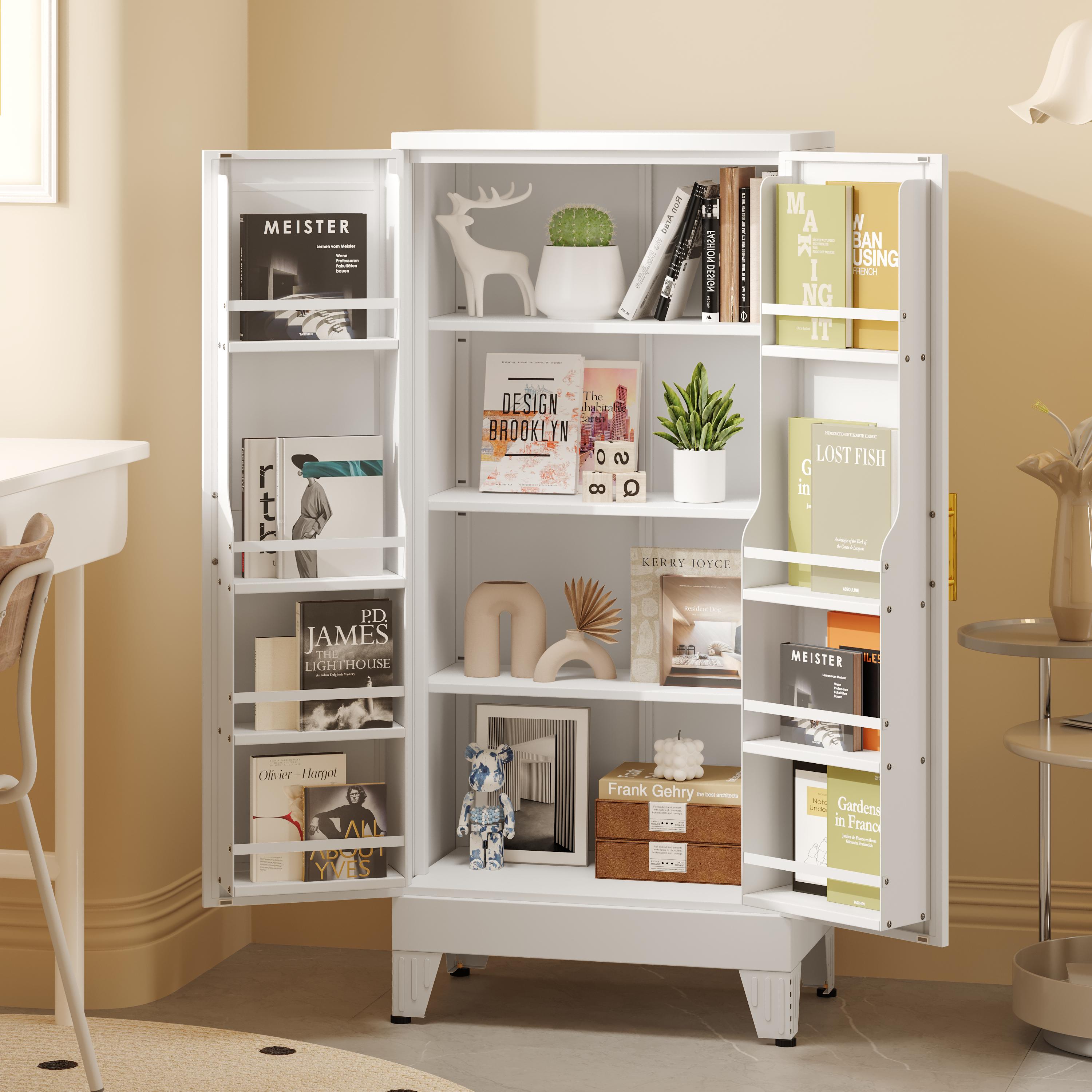 Metal Kitchen Pantry Cabinet,47.24“ Tall Storage Cabinet with 2 Doors, Cupboard with 8 Hanging Shelves and Adjustable Shelves for Kitchen, Dining Room mothersdaygift White Aesthetic