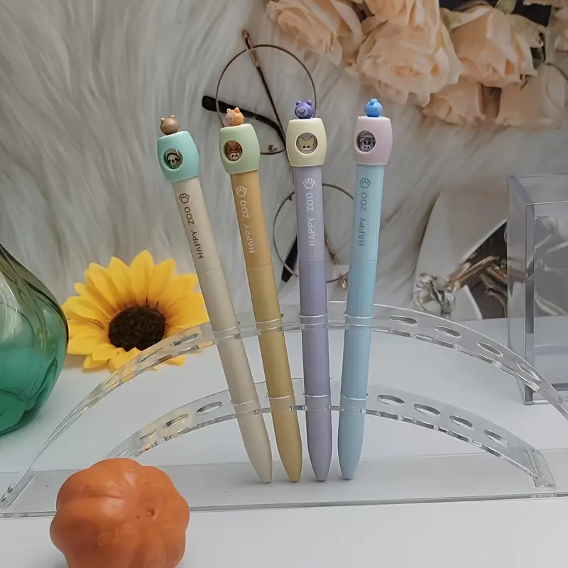 Pack of 4, decompression twist pen, cute animal press neutral pen, high-value brush question pen, creative pen, black refill, office, back-to-school rewards