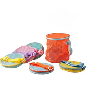 Foldable Mesh Beach Storage Bucket Bag, Multifunctional Shell Collecting Bag, Portable Shoulder Sundries Tote Pouch for Seaside Vacation, Sandbox, Outdoor & Toiletry Organizer