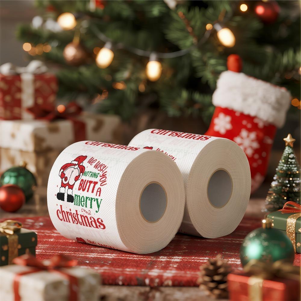 Christmas Toilet Paper Happy 2026 New Year Tissue Roll 2 Layers Xmas Supplies for Home Bathroom Decoration Disposable Napkins