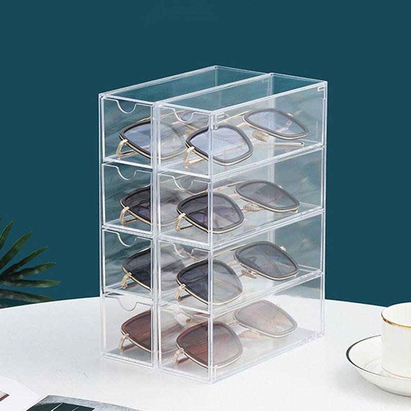 Acrylic glasses case can be stacked four-layer desktop glasses sunglasses display box dust-proof drawer storage box Organizer