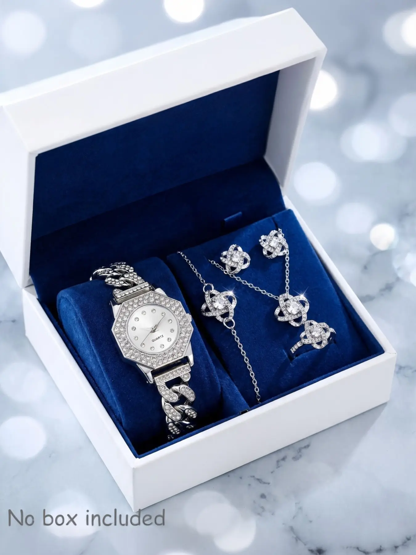 6pcs Women's Watch Jewelry Set, Includes Watch, Earrings, Necklace, Bracelet, Ring, Perfect for Office, Dates, Gifts