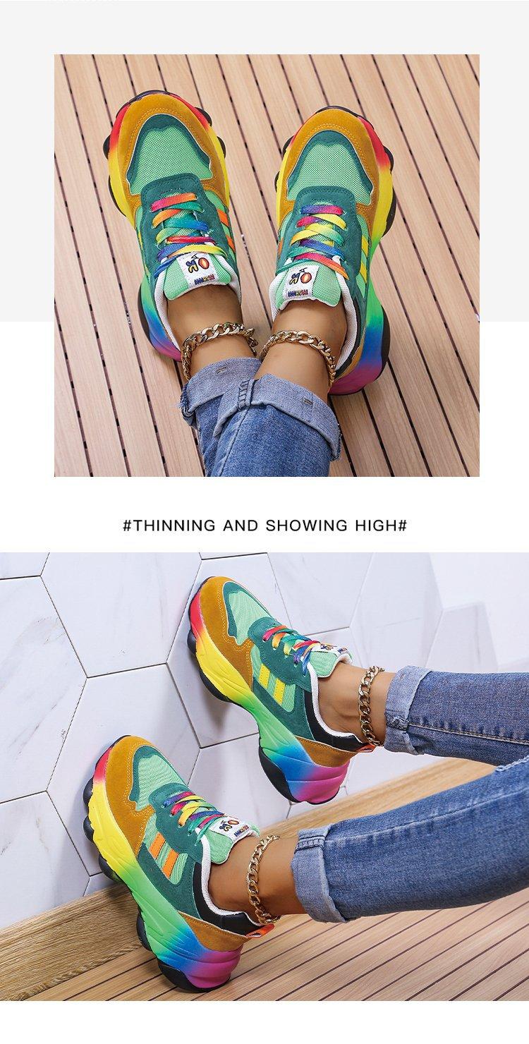 2026 Spring and Autumn New Colorful Dad Shoes Hip-Hop Street Style Sports Color-Block Casual Unique Platform Rainbow Women's Shoes Large Size Comfortable and Durable