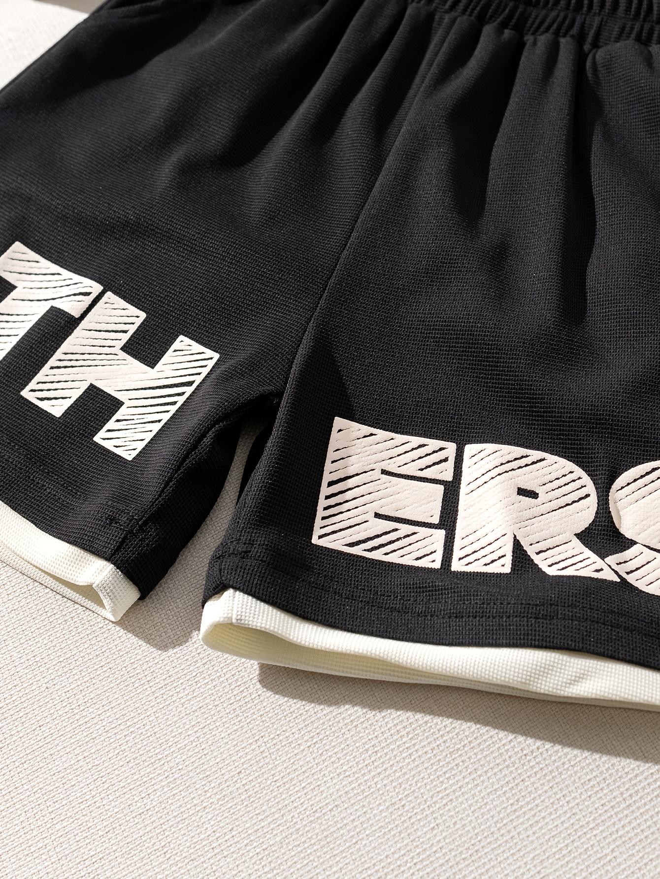 NewBoys' Summer Shorts Set, New Stylish 2pcs Outfit with Short Sleeves, Lightweight Color-Blocked Sportswear for Kids, Perfect for Outdoor(Gift)11