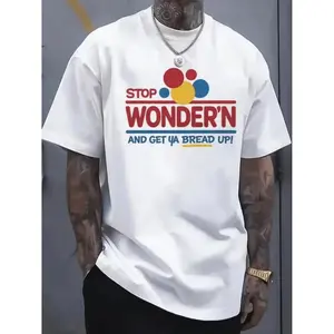 Humorous Men's Printed T-Shirt with "Stop Guessing, Bring Up the Bread" and Smiling Slices Illustration