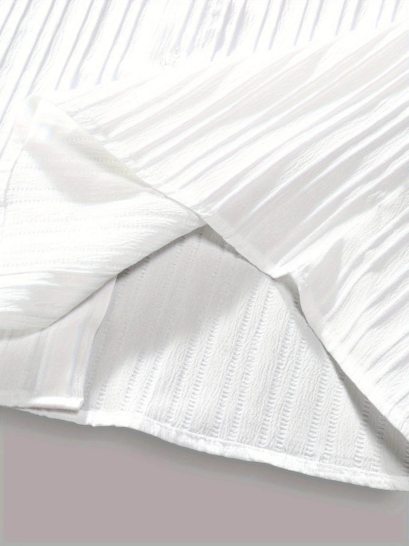 2-piece men's summer casual striped polyester fiber set, short sleeved stand up collar shirt and drawstring pants, non stretch woven fabric, regular fit suitable for daily wear and beach vacation, solid color, beach vacation Plain